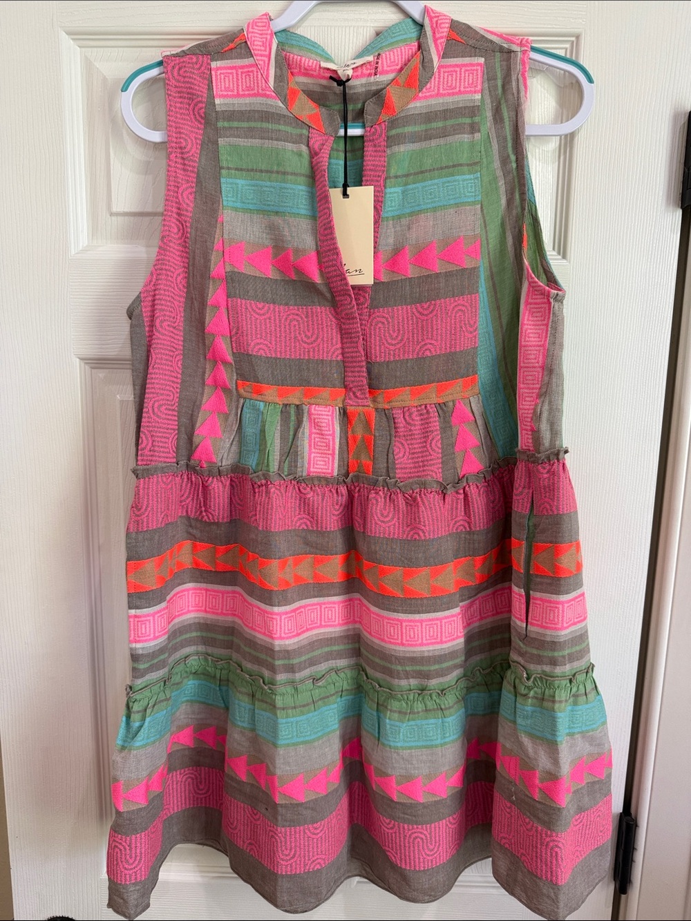 Elan Multicolor Pink Green Gray Patterned Mini Dress